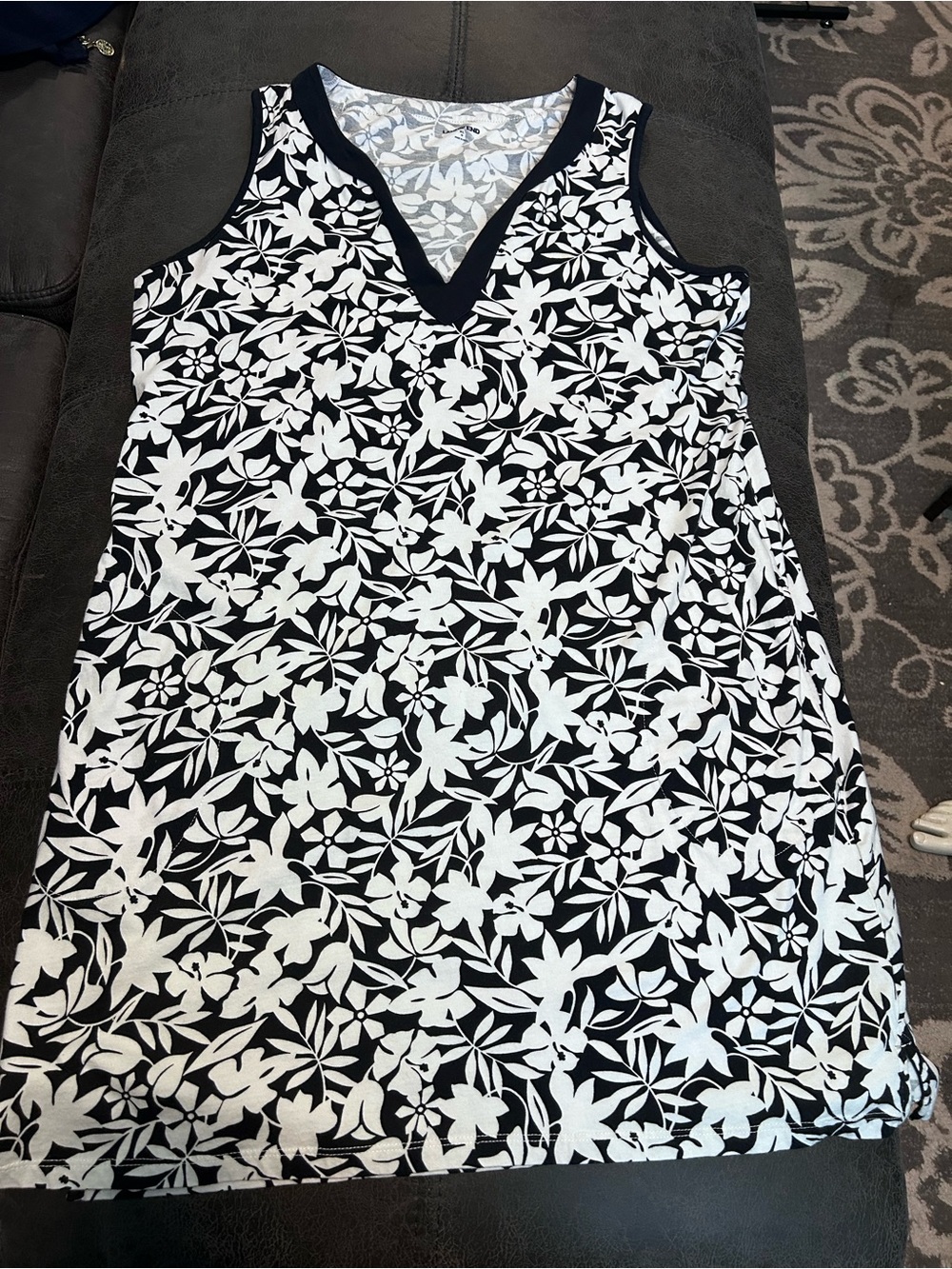 Lands end Black and White Floral 100% cotton coverup dress XL